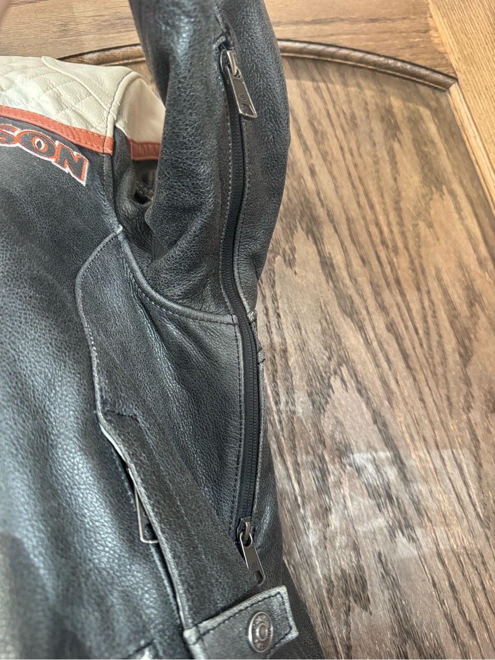 Harley-Davidson Black Cream & Orange Leather Riding Jacket - Picture 5 of 12